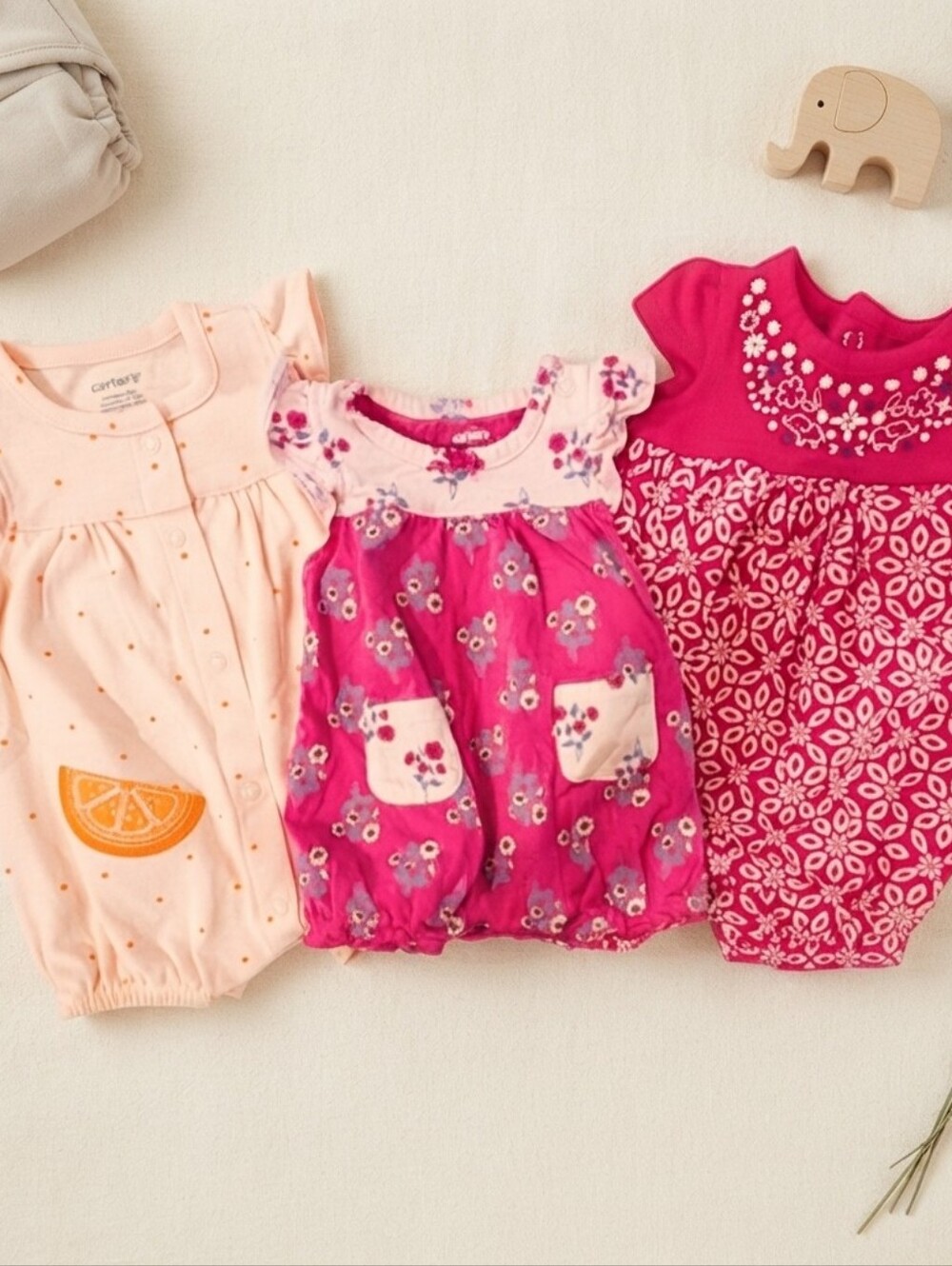 Carter's NB Baby Girl Romper Set - Pink and Orange